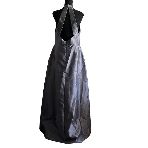 Alfred Sung Dress Size 14 Satin Twill Halter Neck Gown Caviar Gray D772 - Picture 4 of 15